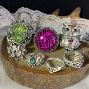 LOT OF 7 PC FASHION RINGS SILVER TONE